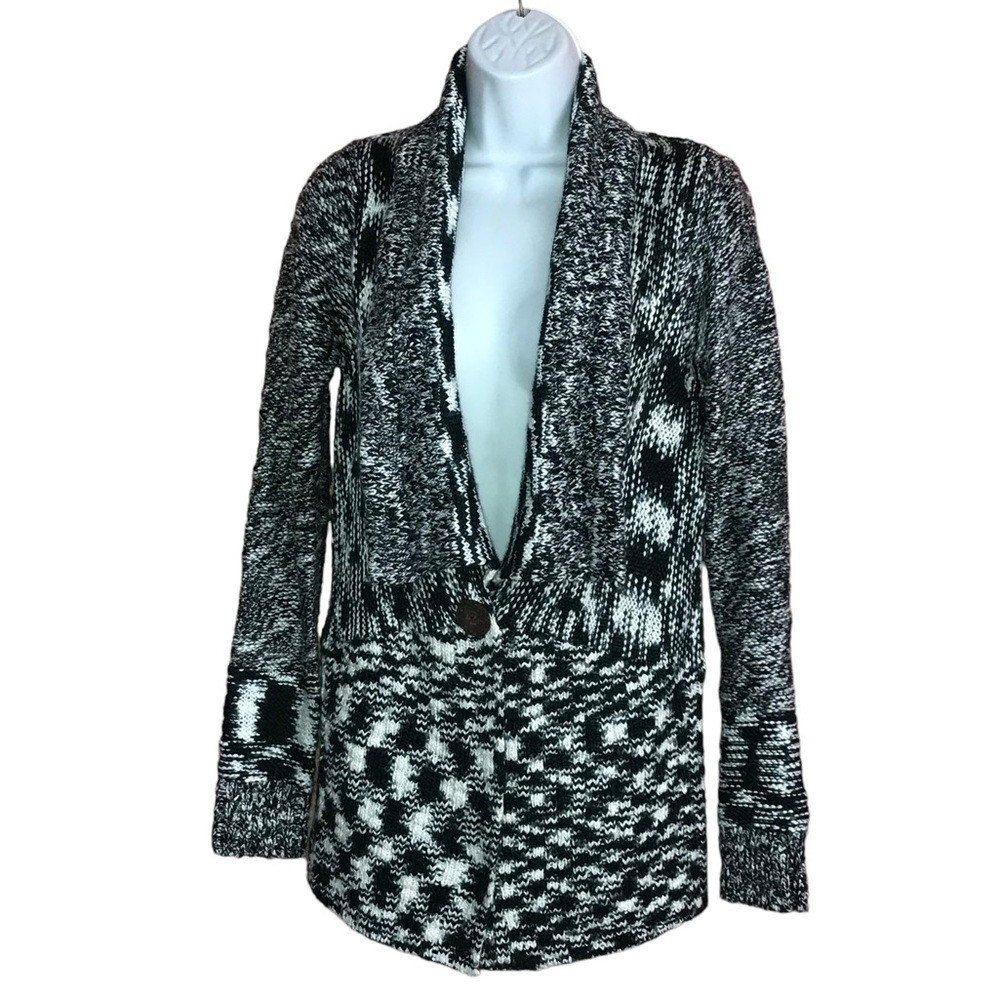 Element Black White Knit Snap Down Cardigan Sweater - Women’s Medium - Picture 8 of 11